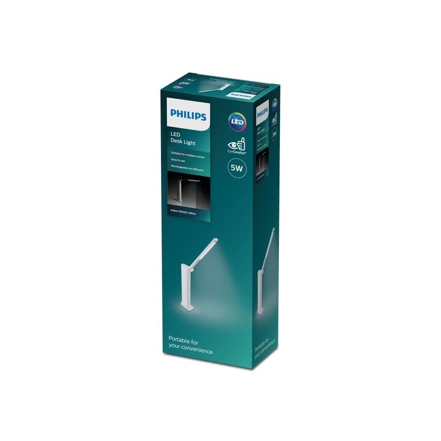 Philips - LED dimmbare Touch-Tischlampe AMBER LED/5W/5V 1800 mAh weiß