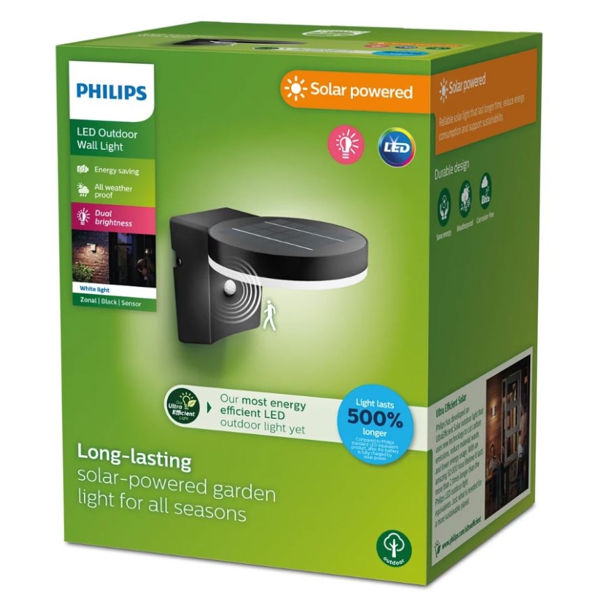 Philips - LED Applique solare con sensore di movimento e crepuscolare ZONAL LED/1,3W/3,7V 2500 mAh IP44
