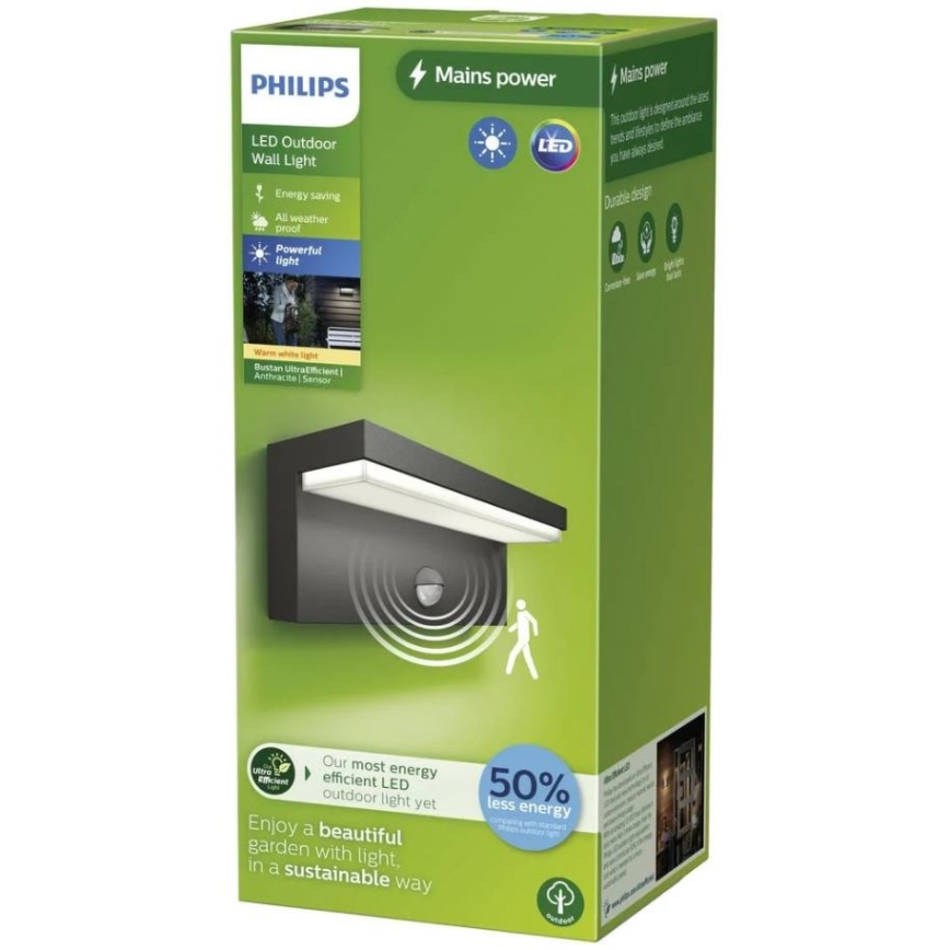 Philips - Applique murale extérieure avec détecteur BUSTAN LED/3,8W/230V 2700K IP44