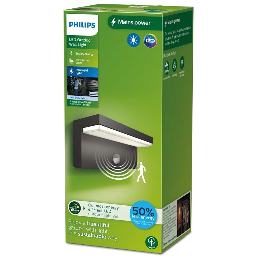 Philips - Applique murale extérieure avec détecteur BUSTAN LED/3,8W/230V 4000K IP44