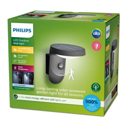Philips - Applique murale solaire avec détecteur de mouvement et de crépuscule LED/1,2W/4V 1800 mAh 4000K IP44