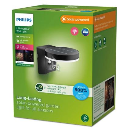 Philips - Applique murale solaire avec détecteur de mouvement et de crépuscule ZONAL LED/1,3W/3,7V 2500 mAh IP44