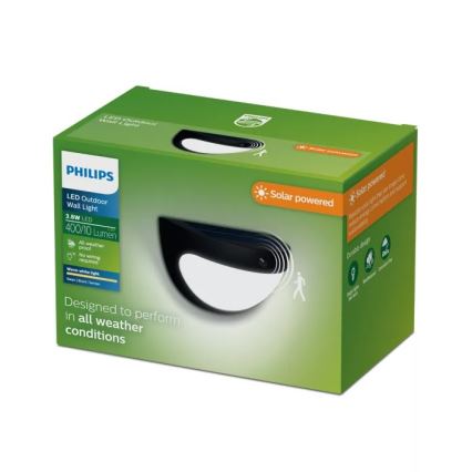 Philips - Lampada da parete solare LED con sensore SWYN LED/3,8W/3,7V 800 mAh 2700K IP44 nero