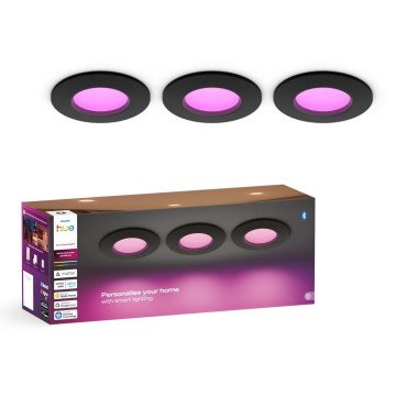 Philips - Confezione da 3 faretti LED RGBW dimmerabili per bagno da incasso Hue SLIM LED/8,3W/230V 1000-20000K neri P44