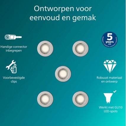 Philips - Confezione da 5 faretti da incasso PERIDOT 1xGU10/7W/230V, finitura argento