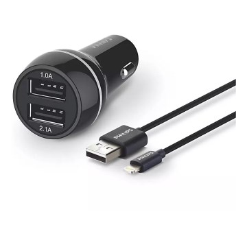 Philips DLP2357V/10 -Caricatore da auto 2xUSB/12V + cavo USB/connettore Lightning