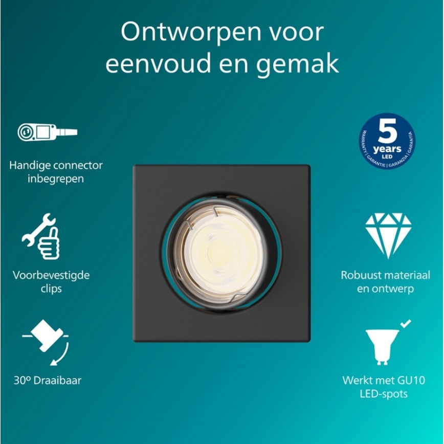 Philips - Einbauleuchte PERIDOT 1xGU10/7W/230V schwarz