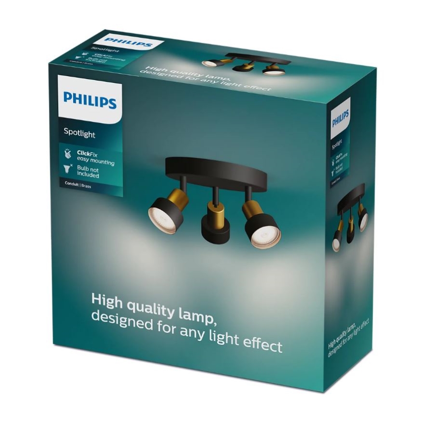 Philips - Faretto CONDUIT 3xGU10/5W/230V nero/ottone