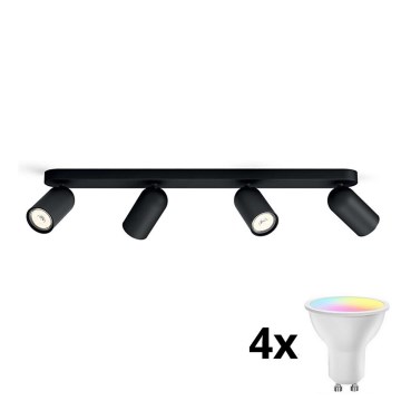 Philips - Faretto LED RGBW dimmerabile PONGEE 4xGU10/4,8W/230V 3000K nero + telecomando
