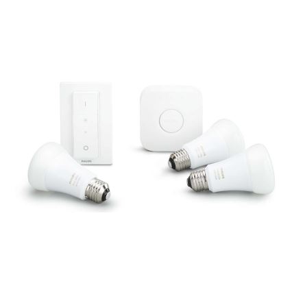 Philips Hue Starter-Set WHITE 3xE27/9W 2700K + Hue Bridge und Dimmschalter