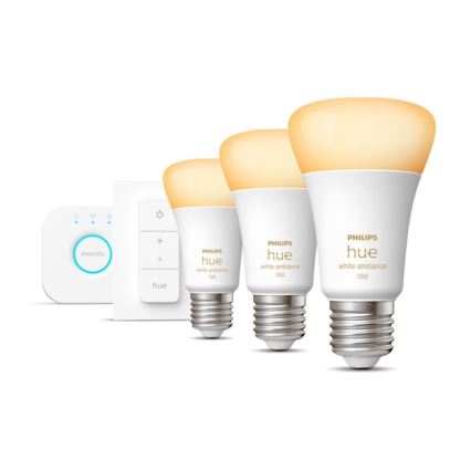 Philips Hue White Ambiance Starter-Set 3xE27/11W 2200-6500K + Hue Bridge und Dimmer Switch