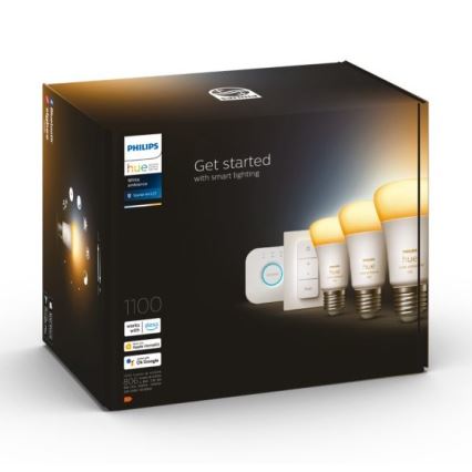 Philips Hue White Ambiance Starter-Set 3xE27/11W 2200-6500K + Hue Bridge und Dimmer Switch