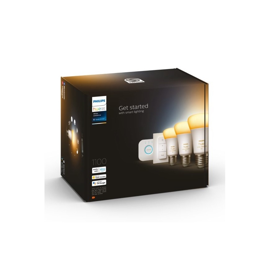 Philips Hue White Ambiance Starter-Set 3xE27/11W 2200-6500K + Hue Bridge und Dimmer Switch