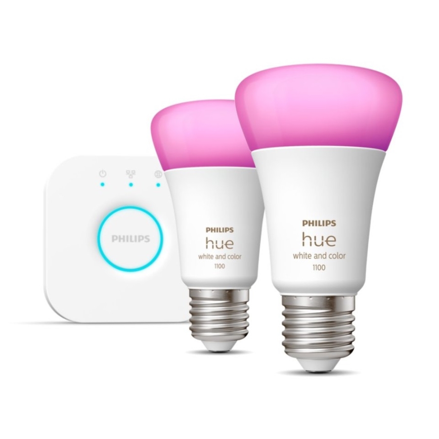 Starter-Set Philips Hue WHITE AND COLOR AMBIANCE 2xE27/9W/230V 2000–6500K + Hue Bridge