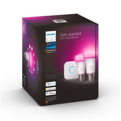 Starter-Set Philips Hue WHITE AND COLOR AMBIANCE 2xE27/9W/230V 2000–6500K + Hue Bridge