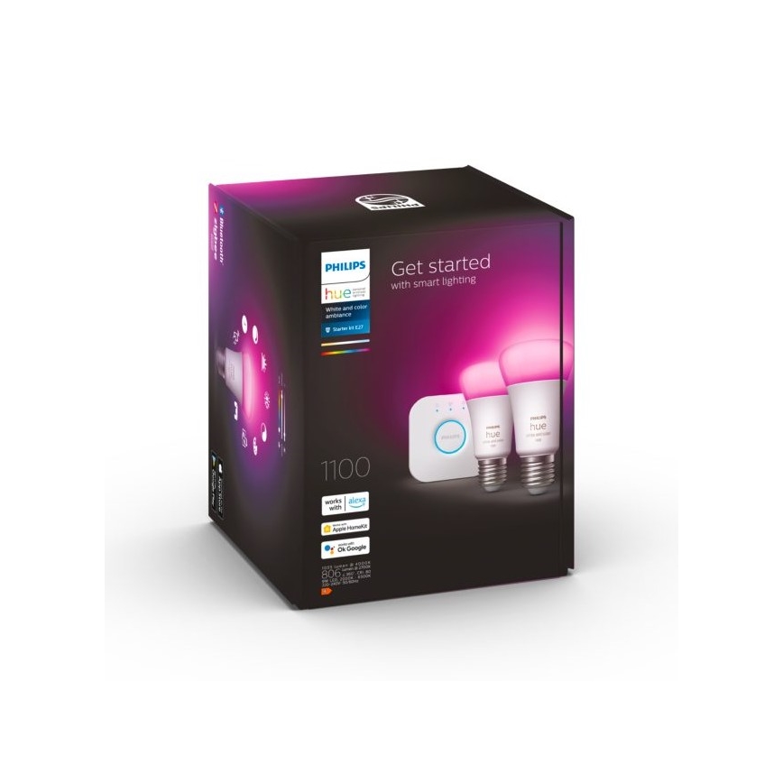 Starter-Set Philips Hue WHITE AND COLOR AMBIANCE 2xE27/9W/230V 2000–6500K + Hue Bridge