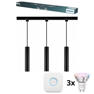 Philips - Lampada a sospensione LED RGBW dimmerabile con cavo per sistema a binario EASYLINK HUE 3x GU10/4,7W/230V 2200-6500K 1 m nero + Hue Bridge
