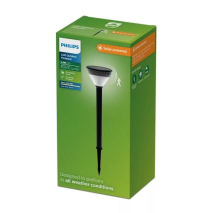 Philips - Lampada solare LED con sensore KYNA LED/3,8W/3,7V 800 mAh 2700K IP44 nera