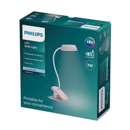Philips - Lampe LED à intensité variable avec pince DONUTCLIP LED/3W/5V CRI 90 rose