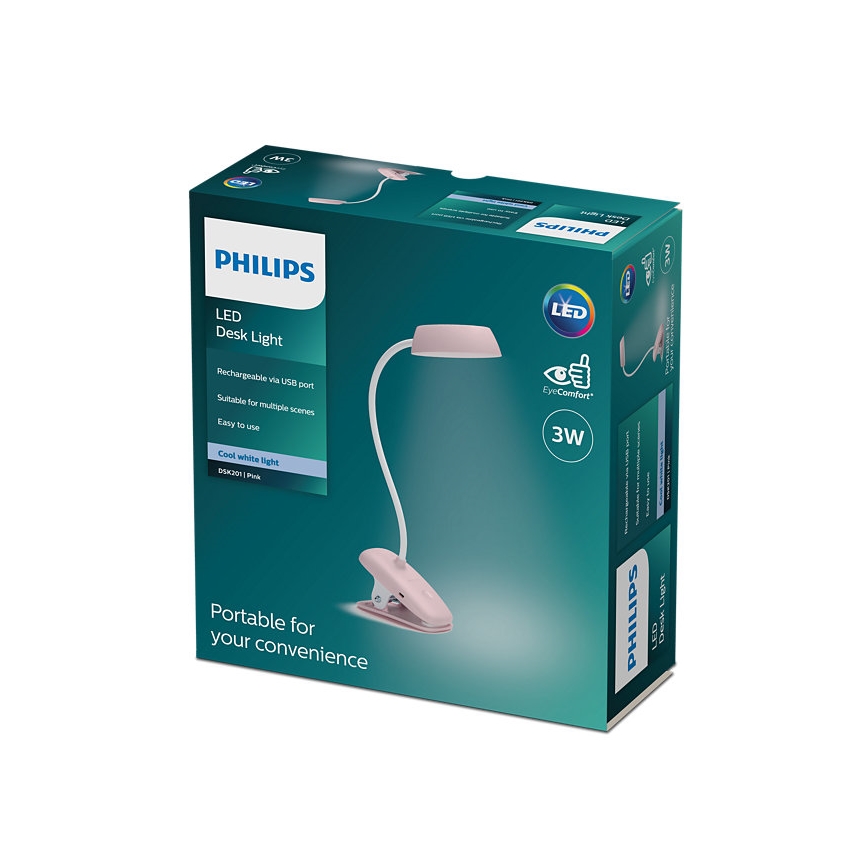 Philips - Lampe LED à intensité variable avec pince DONUTCLIP LED/3W/5V CRI 90 rose