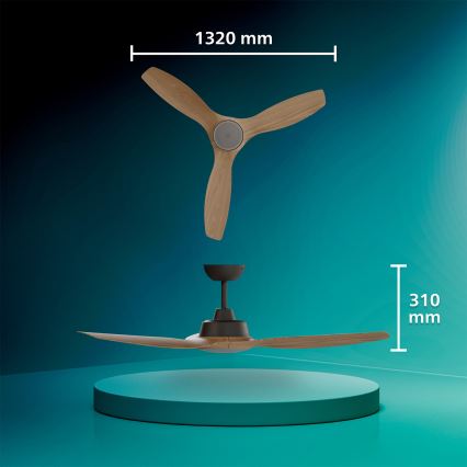 Philips - Ventilateur de plafond LED dimmable OLAS LED/24W/230V Ø 132 cm noir/marron + télécommande