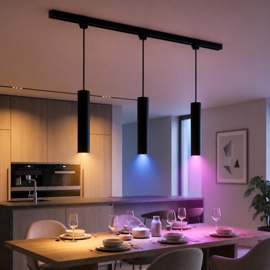 Philips - LED RGBW dimmbare Hängeleuchte mit Seilabhängung im EASYLINK HUE Schienensystem 3xGU10/4,7W/230V 2200-6500K 1m schwarz + Hue Bridge