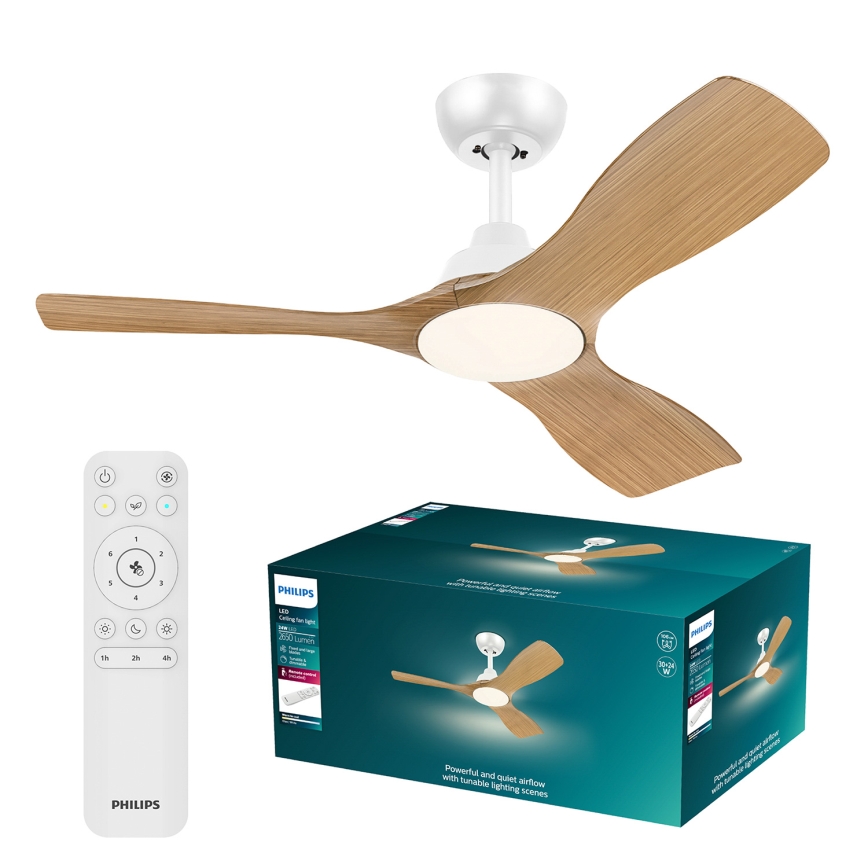 Philips - LED-dimmbarer Deckenventilator OLAS LED/24W/230V Ø 106 cm weiß/braun + Fernbedienung