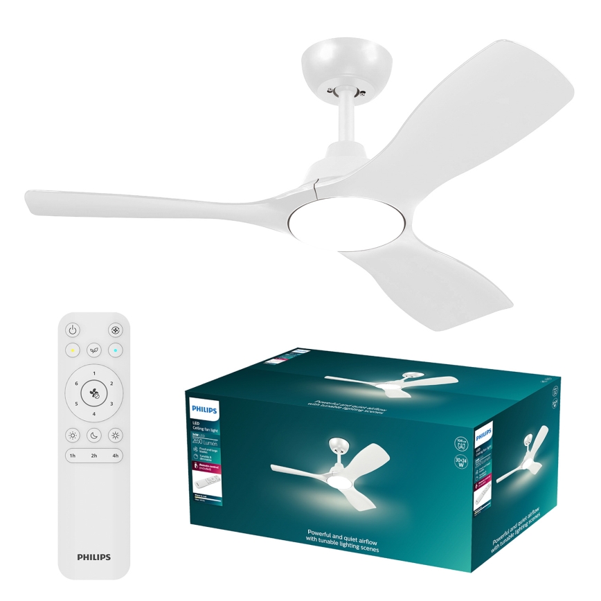 Philips - Ventilatore da soffitto LED dimmerabile OLAS LED/24W/230V Ø 106 cm bianco + telecomando