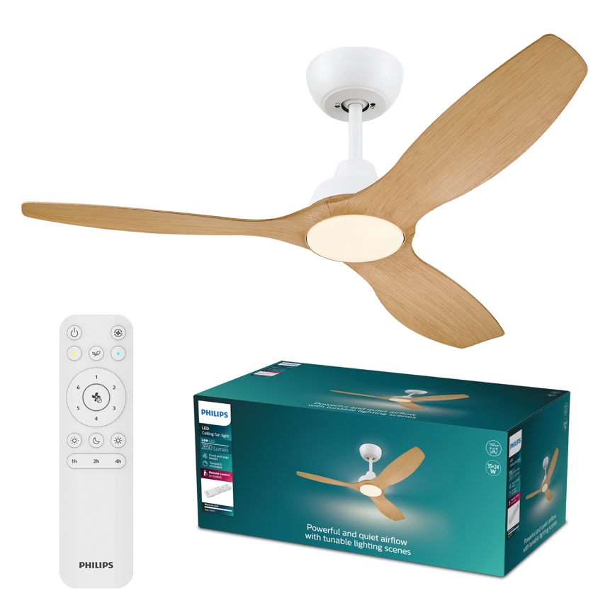 Philips - Ventilatore da soffitto LED dimmerabile OLAS LED/24W/230V diam. 132 cm bianco/marrone + telecomando