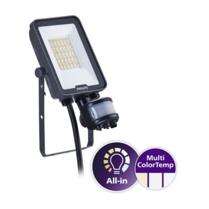 Philips - Proiettore LED LEDINAIRE ALL-IN con sensore di movimento e sensore crepuscolare, 20W/230V, 3000/4000/6500K, IP65