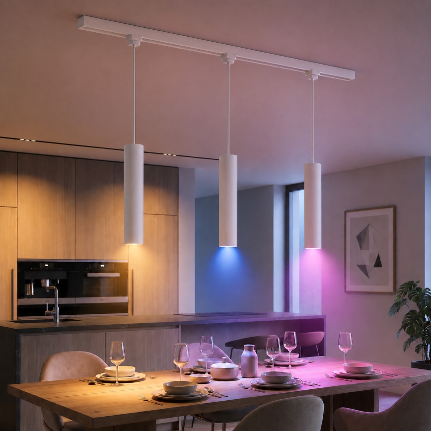 Philips - Lampada a sospensione dimmerabile a cavo per sistema a binario EASYLINK HUE LED RGBW 3xGU10/4,7W/230V 2200-6500K 1m bianco + Hue bridge