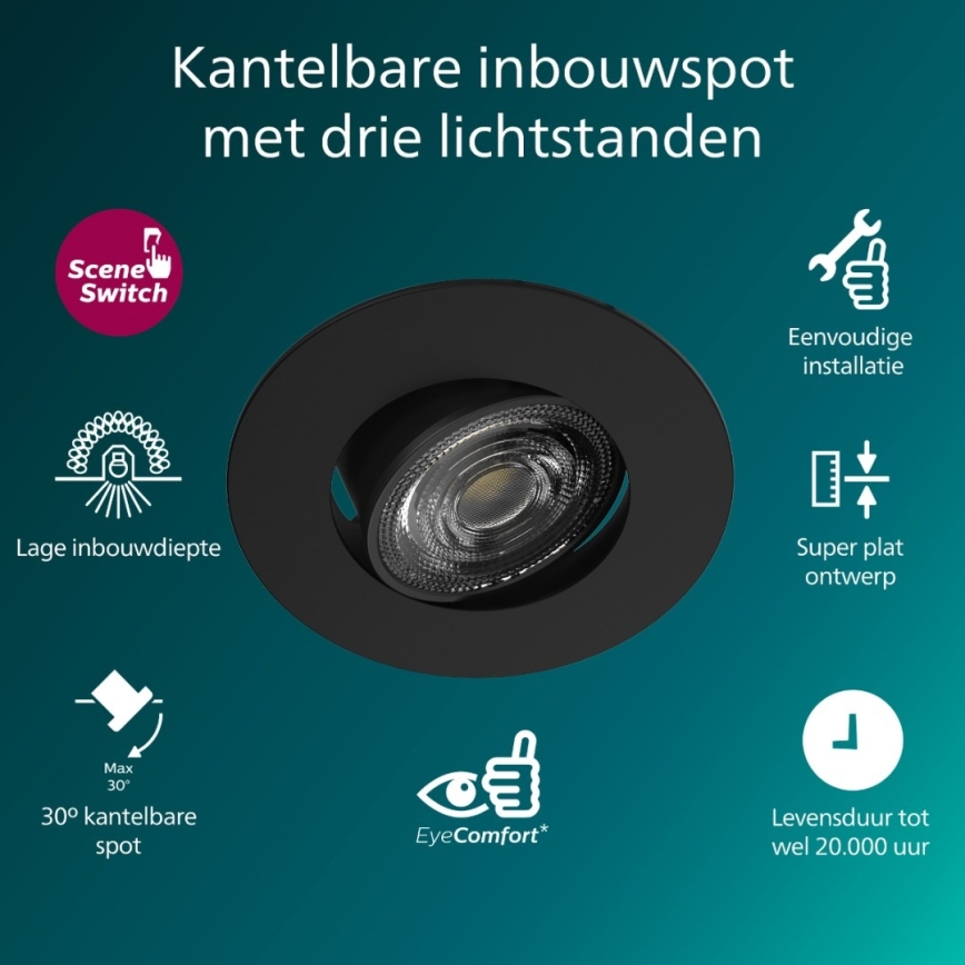 Philips - Plafonnier encastrable dimmable CILANTRO LED/5W/230V 2700K noir