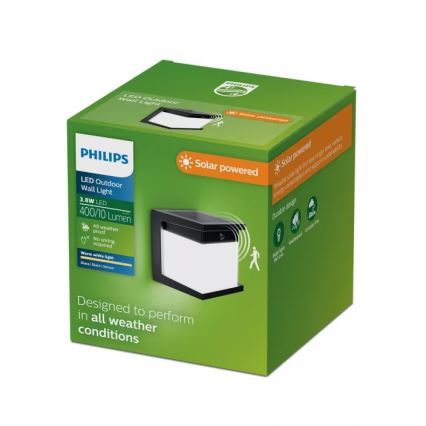 Philips - LED-Solar-Wandleuchte mit Sensor DIARA LED/3,8W/3,7V 800 mAh 2700K IP44 schwarz
