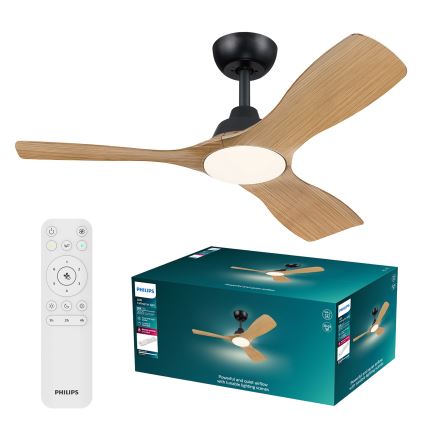 Philips - Ventilatore da soffitto LED dimmerabile OLAS LED/24W/230V Ø 106 cm nero/marrone + telecomando