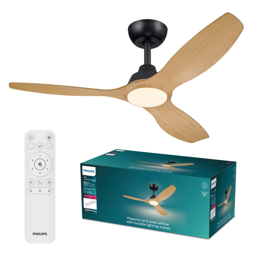 Philips - Ventilatore da soffitto LED dimmerabile OLAS LED/24W/230V Ø 132 cm nero/marrone + telecomando