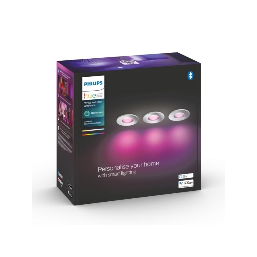 Philips - LOT 3x Luminaire de salle de bain LED RVB à intensité variable 1xGU10/5,7W/230V IP44 2000-6500K