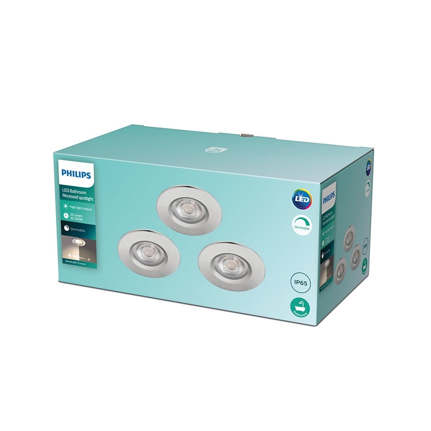 Philips - LOT 3x Luminaires de salle de bain LED à intensité variable DIVE LED/5W/230V IP65