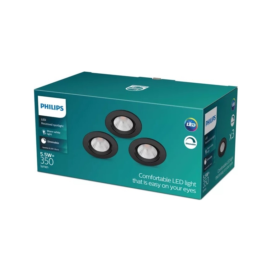 Philips - LOT 3x Spot encastrable à intensité variable SPARKLE LED/5,5W/230V 2700K noir