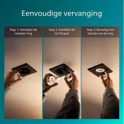 Philips - Lot de 3 spots encastrables PERIDOT 1xGU10/7W/230V noir