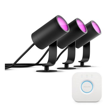 Philips - Lot de 3 spots LED RGB dimmables Hue LILY LED/8W/230V 2200-6500K IP65 + pont Hue