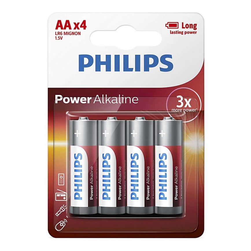 Philips LR6P4B/10 - 4 Stück Alkaline-Batterien AA POWER ALKALINE 1,5V 2600mAh