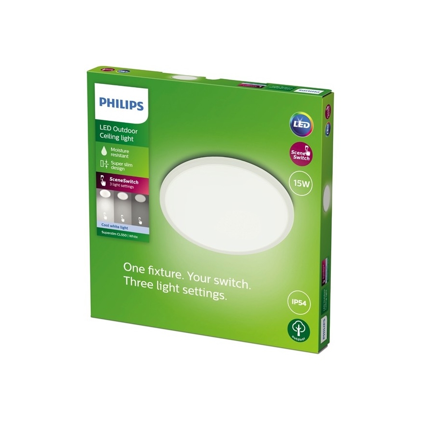 Philips - Luminaire à intensité variable LED extérieur SUPERSLIM SCENE SWITCH LED/15W/230V IP54 blanc