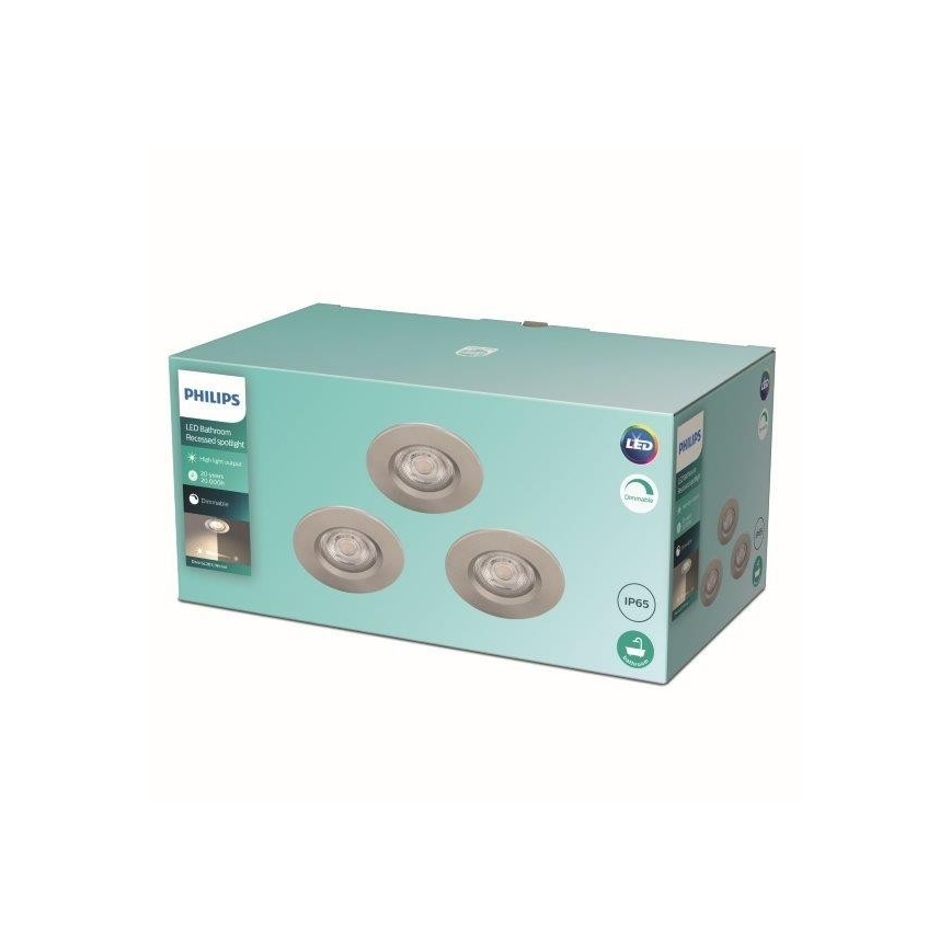 Philips - Pacco da 3x Lampade da bagno LED dimmerabili LED/5W/230V 2700K IP65