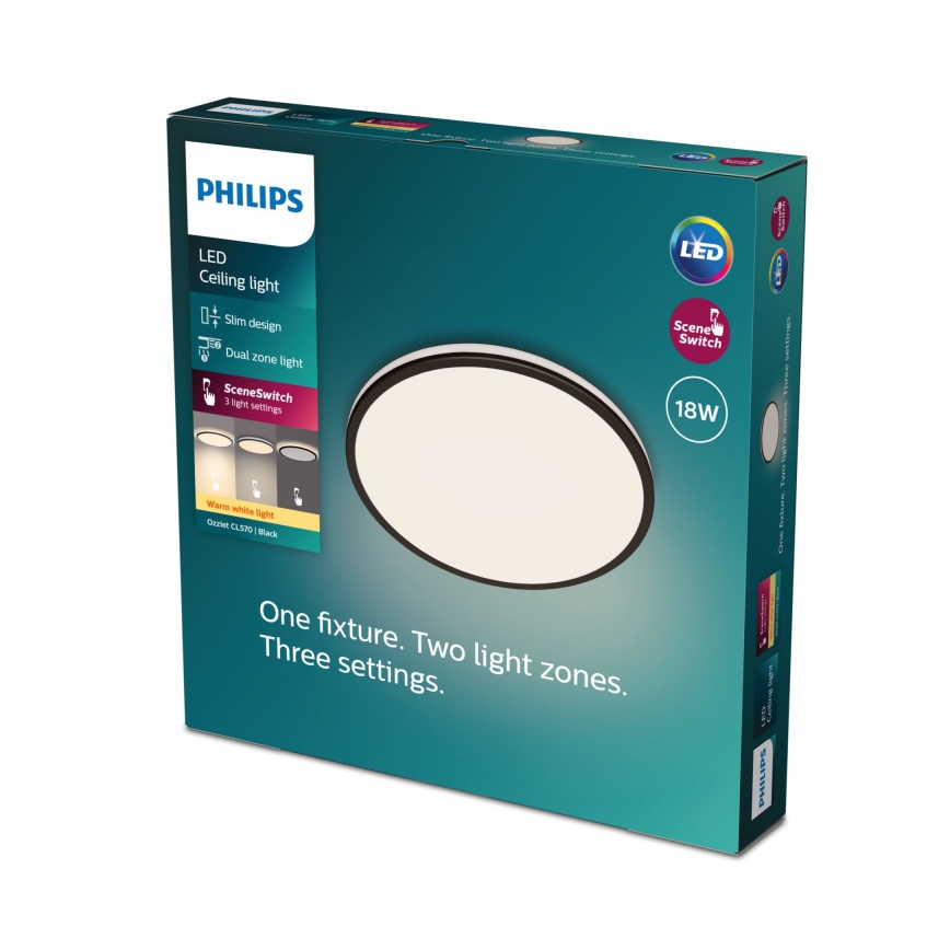Philips - Plafoniera LED dimmerabile SCENE SWITCH LED/18W/230V diametro 30 cm 2700K nero