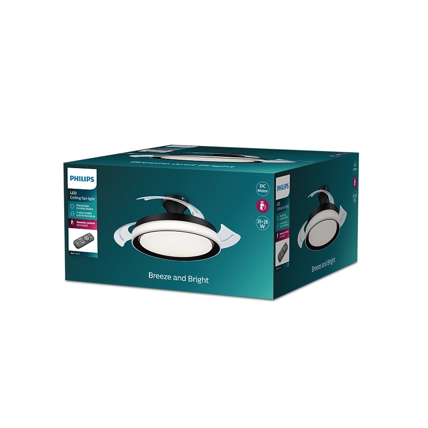 Philips- Plafonnier avec ventilateur BLISS LED/35W/230V 5500/4000/2700K noir + Télécommande
