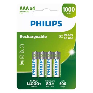 Philips R03B4RTU10/10 - 4 Stk. Akku AAA NiMH/1,2V/1000 mAh