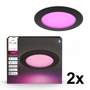 Philips - Set 2x LED RGBW dimmbare Badezimmer-Einbauleuchte Hue SLIM LED/12W/230V 2000-6500K schwarz IP44