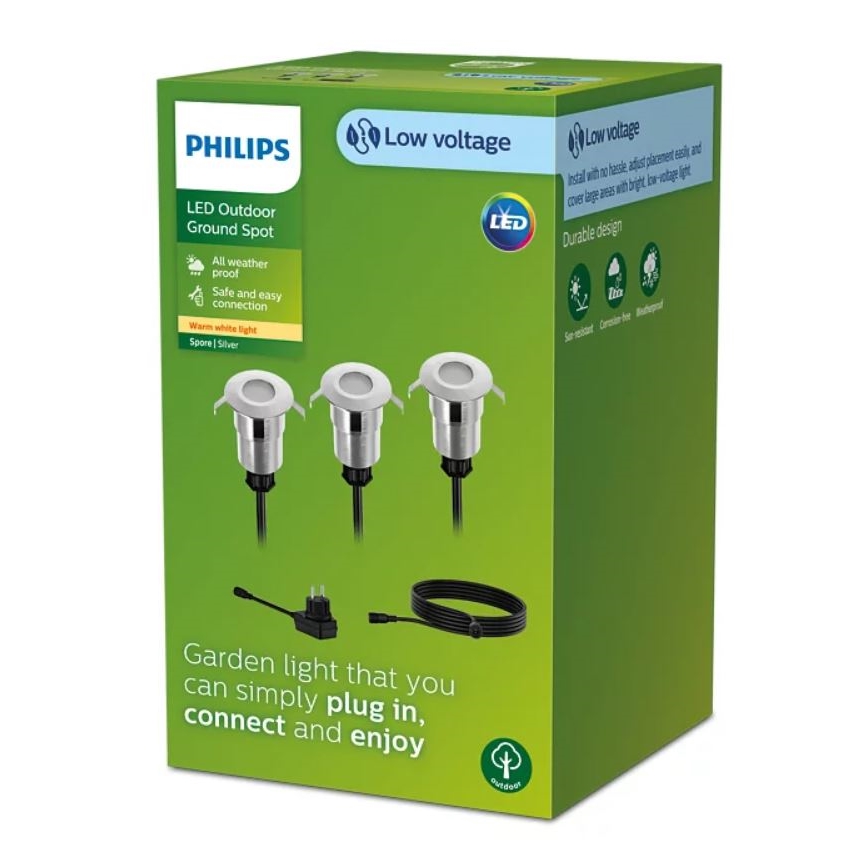 Philips - SET 3x Lampada da incasso da esterno LED SPORE LED/1W/24/230V IP67