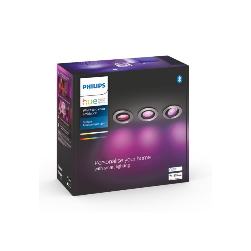Philips - SET 3x Luce LED RGB Incasso dimmerabile Hue CENTURA 1xGU10/5,7W/230V 2000-6500K