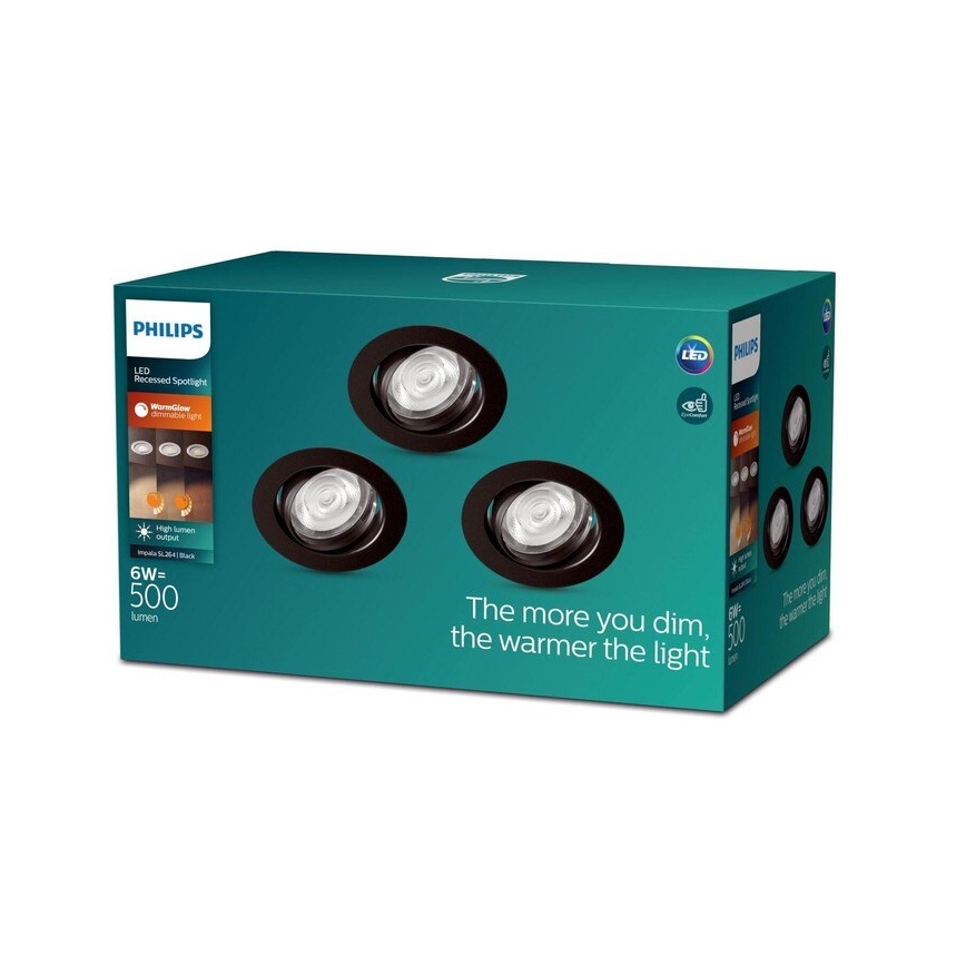 Philips - SET 3xLED Dimmbare Einbauleuchte IMPALA Warm Glow LED/6W/230V 2200-2700K